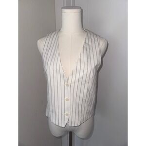 ZARA Classic Pinstripe Vest‎ Womens White Gray Button Front Adjustable Back